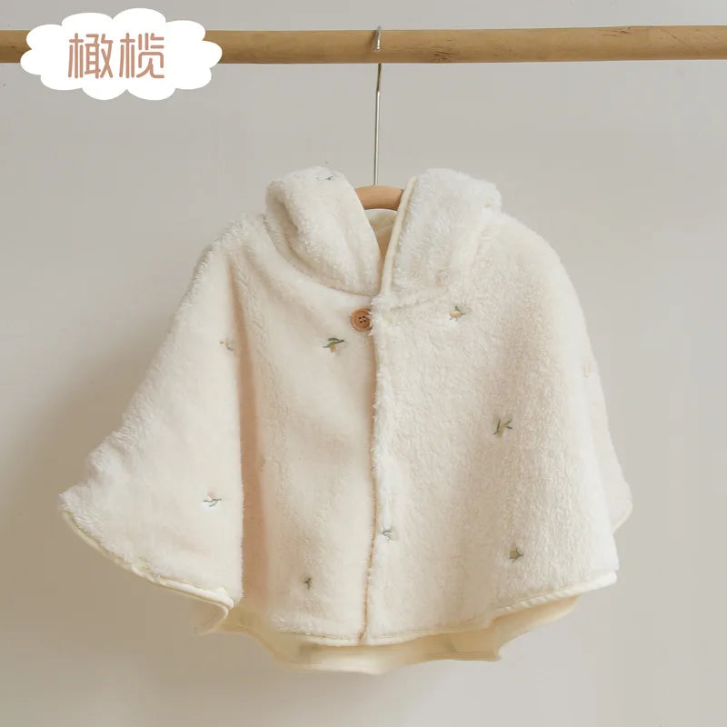 SnuggleBloom Coat – Soft Fleece Bear Embroidery Jacket for Baby Girls