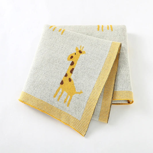 CozySprout  Giraffe Knit Baby Blanket – Plush Plaid Wrap