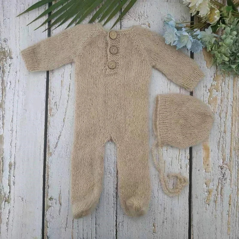 DreamKnit Set – Mohair Footed Romper + Sleep Hat for Photoshoots