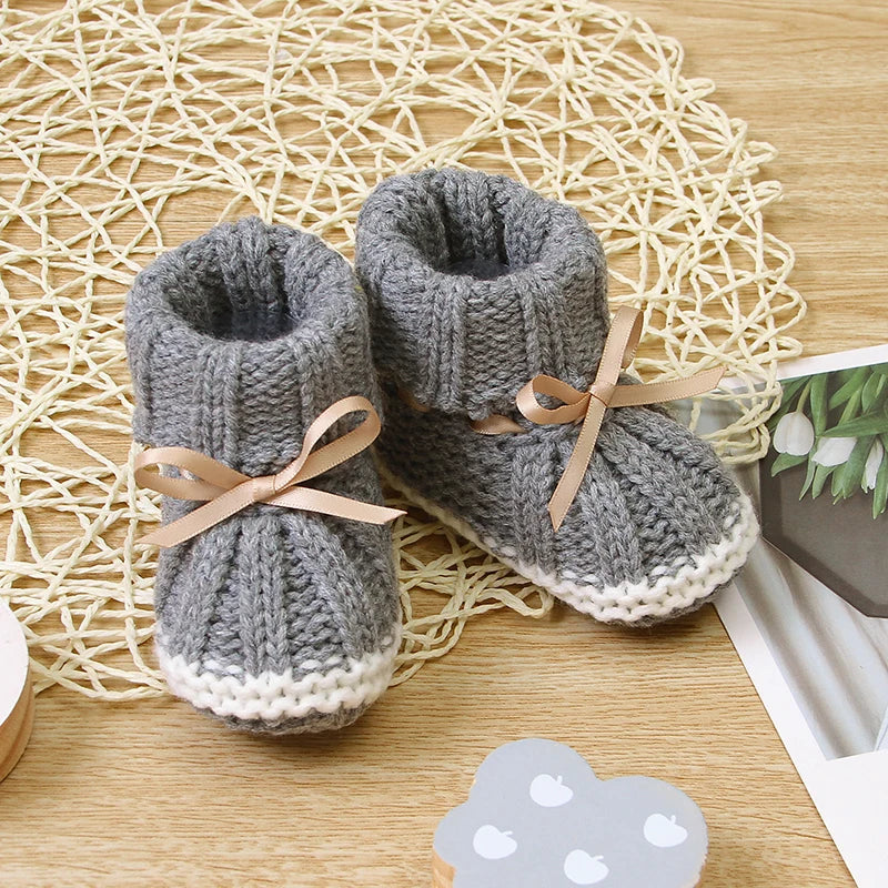 FlutterStep Knit Boots – Cozy Butterfly Knot Slip-Ons