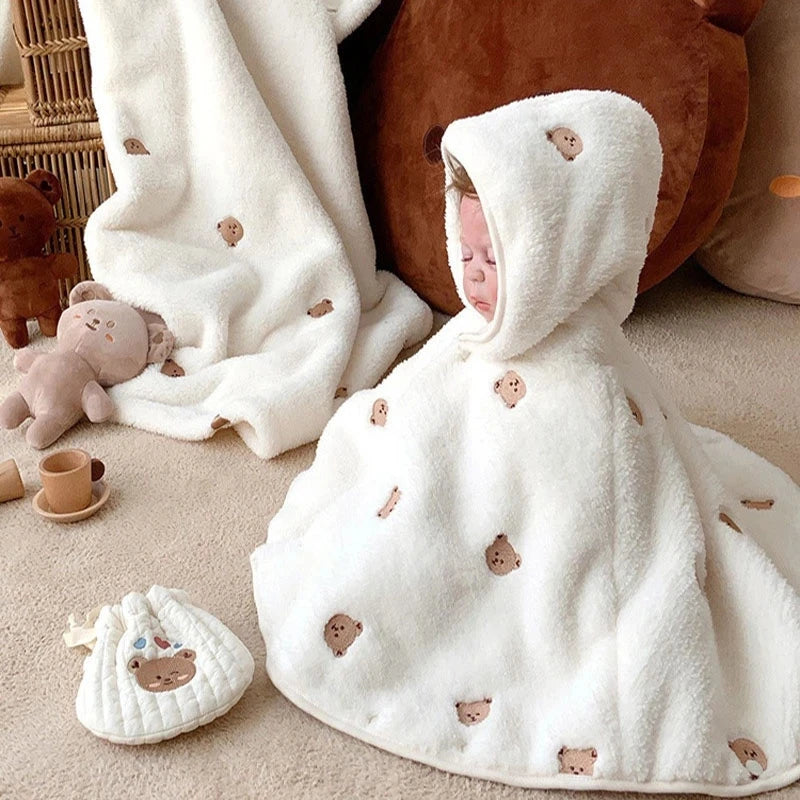SnuggleBloom Coat – Soft Fleece Bear Embroidery Jacket for Baby Girls