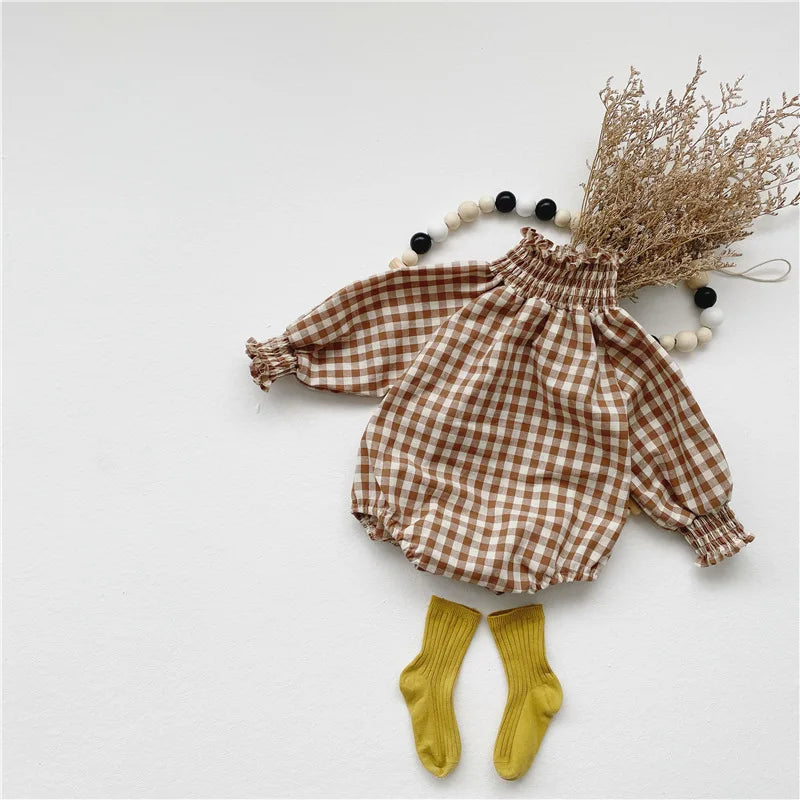 BlossiCheck Romper – Sweet Plaid Long Sleeve Onesie