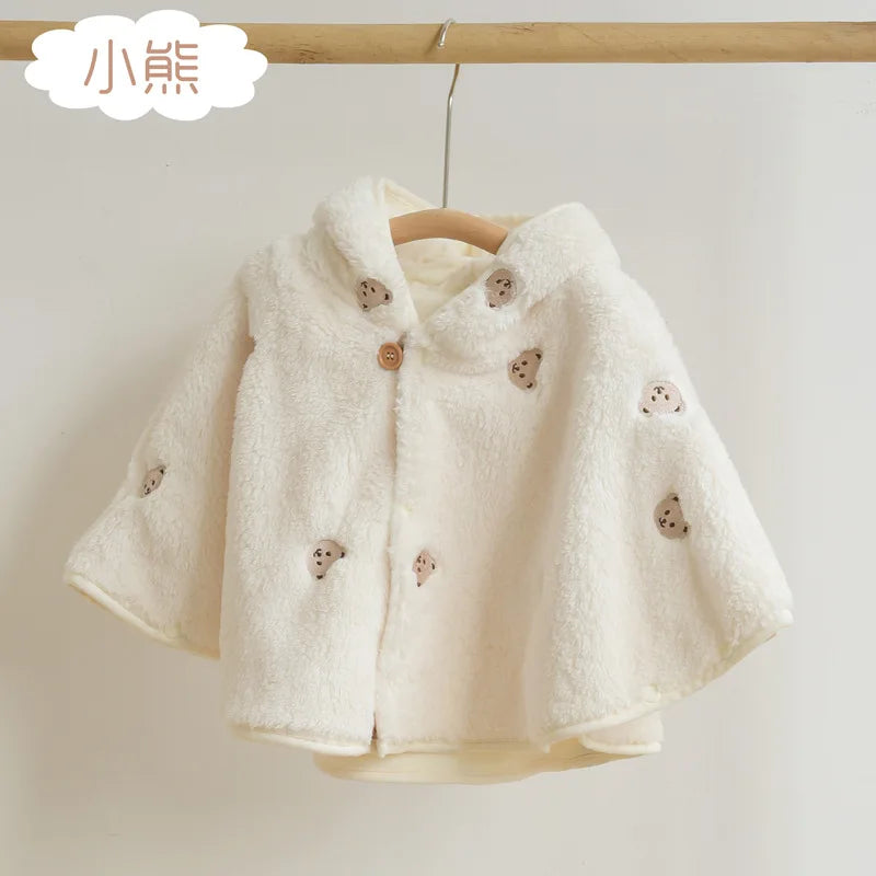 SnuggleBloom Coat – Soft Fleece Bear Embroidery Jacket for Baby Girls