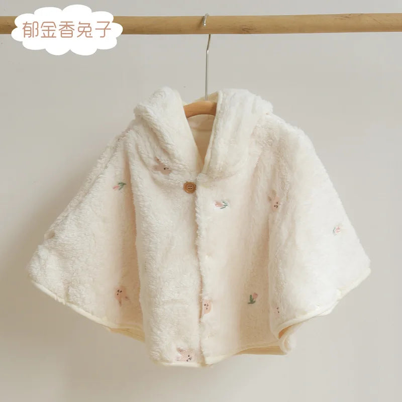 SnuggleBloom Coat – Soft Fleece Bear Embroidery Jacket for Baby Girls