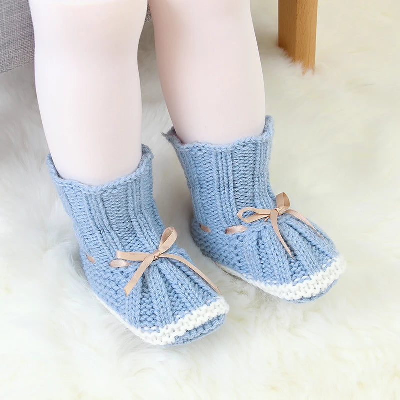 FlutterStep Knit Boots – Cozy Butterfly Knot Slip-Ons