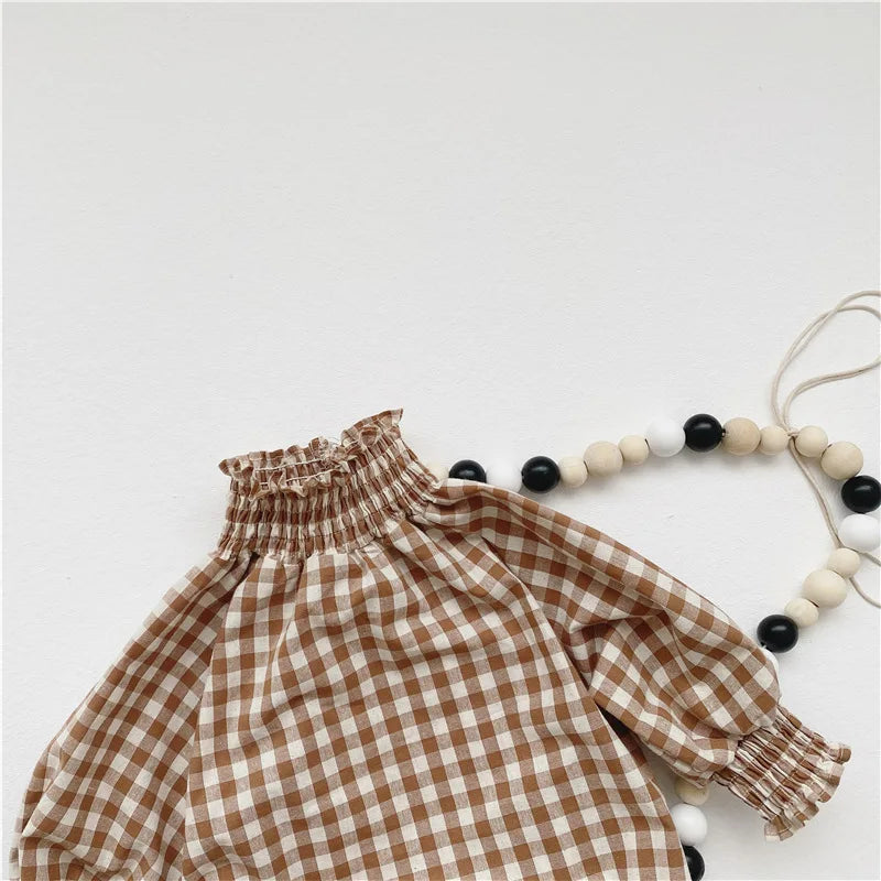 BlossiCheck Romper – Sweet Plaid Long Sleeve Onesie