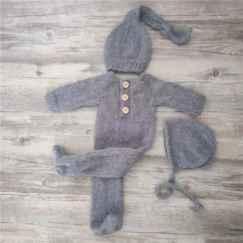 DreamKnit Set – Mohair Footed Romper + Sleep Hat for Photoshoots
