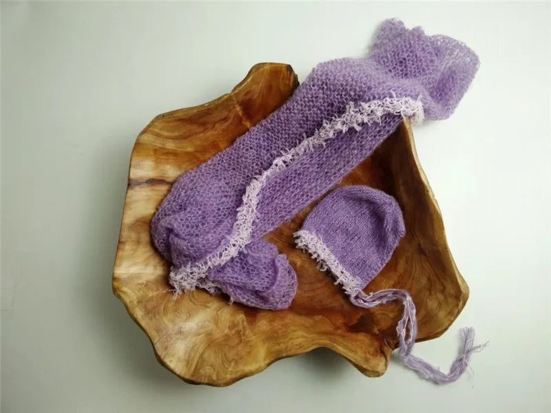 Newborn photography props,lace wrap with matching hat,stretch super fluffy,baby soft