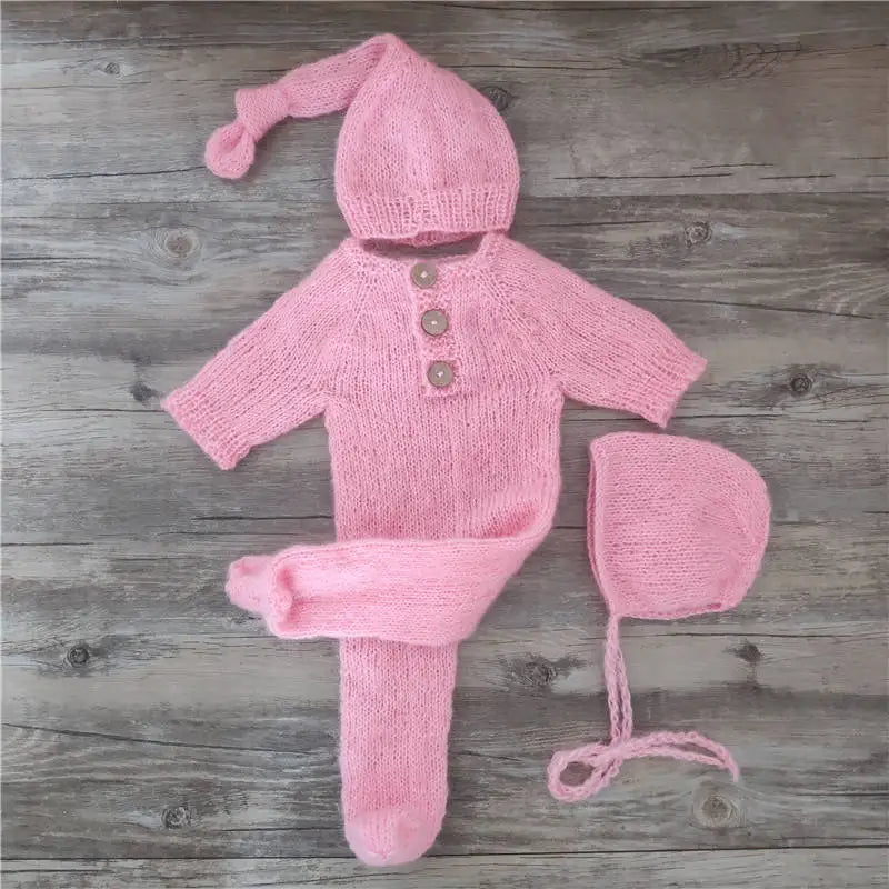 DreamKnit Set – Mohair Footed Romper + Sleep Hat for Photoshoots