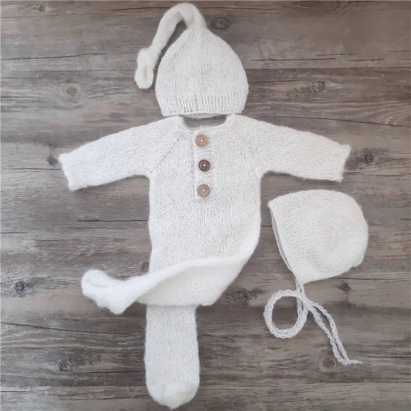 DreamKnit Set – Mohair Footed Romper + Sleep Hat for Photoshoots