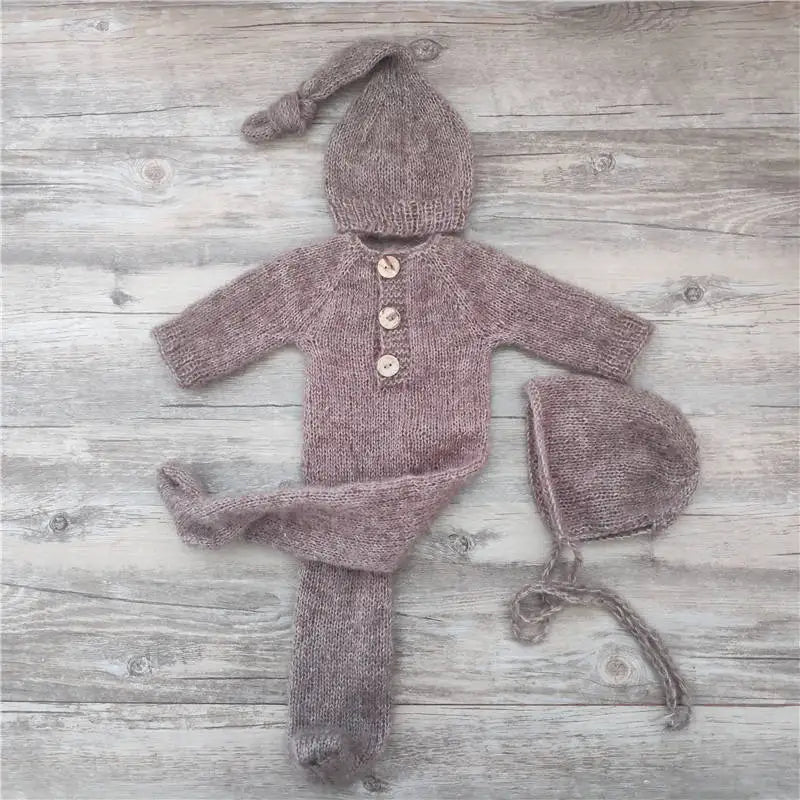 DreamKnit Set – Mohair Footed Romper + Sleep Hat for Photoshoots