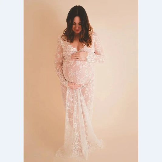 GlowLace Gown – Elegant Maternity Photoshoot Dress