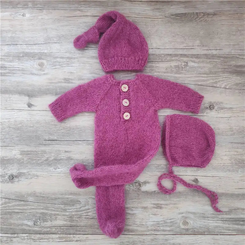 DreamKnit Set – Mohair Footed Romper + Sleep Hat for Photoshoots