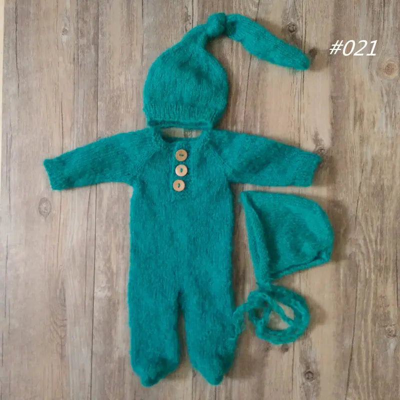 DreamKnit Set – Mohair Footed Romper + Sleep Hat for Photoshoots