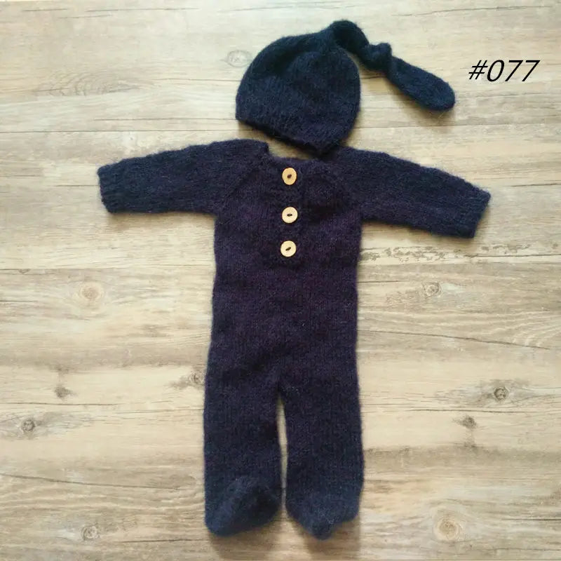 DreamKnit Set – Mohair Footed Romper + Sleep Hat for Photoshoots
