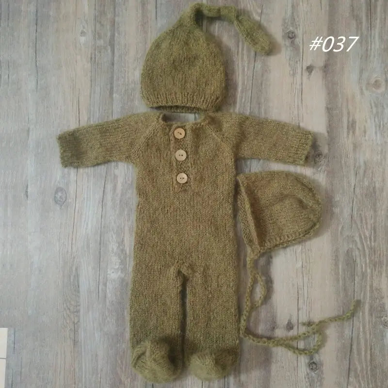 DreamKnit Set – Mohair Footed Romper + Sleep Hat for Photoshoots