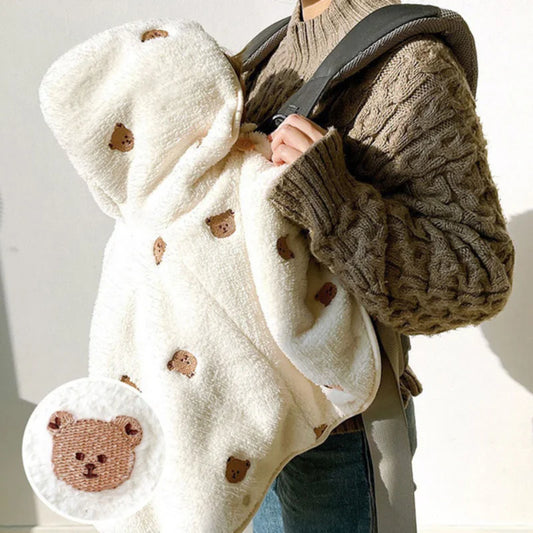 SnuggleBloom Coat – Soft Fleece Bear Embroidery Jacket for Baby Girls