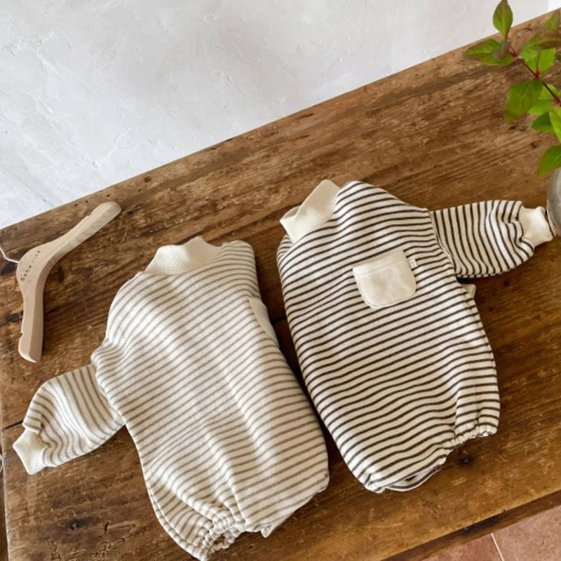 SnuggleWeave Romper – Soft Cotton Striped Bodysuit