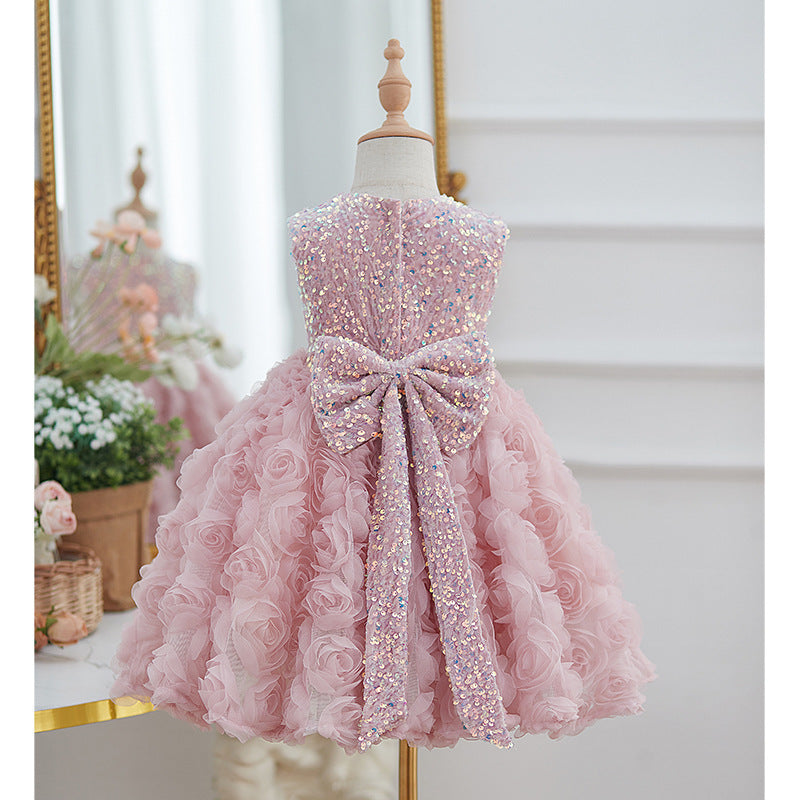 Girls' Sleeveless Sequined Three-dimensional Flower Pettiskirt