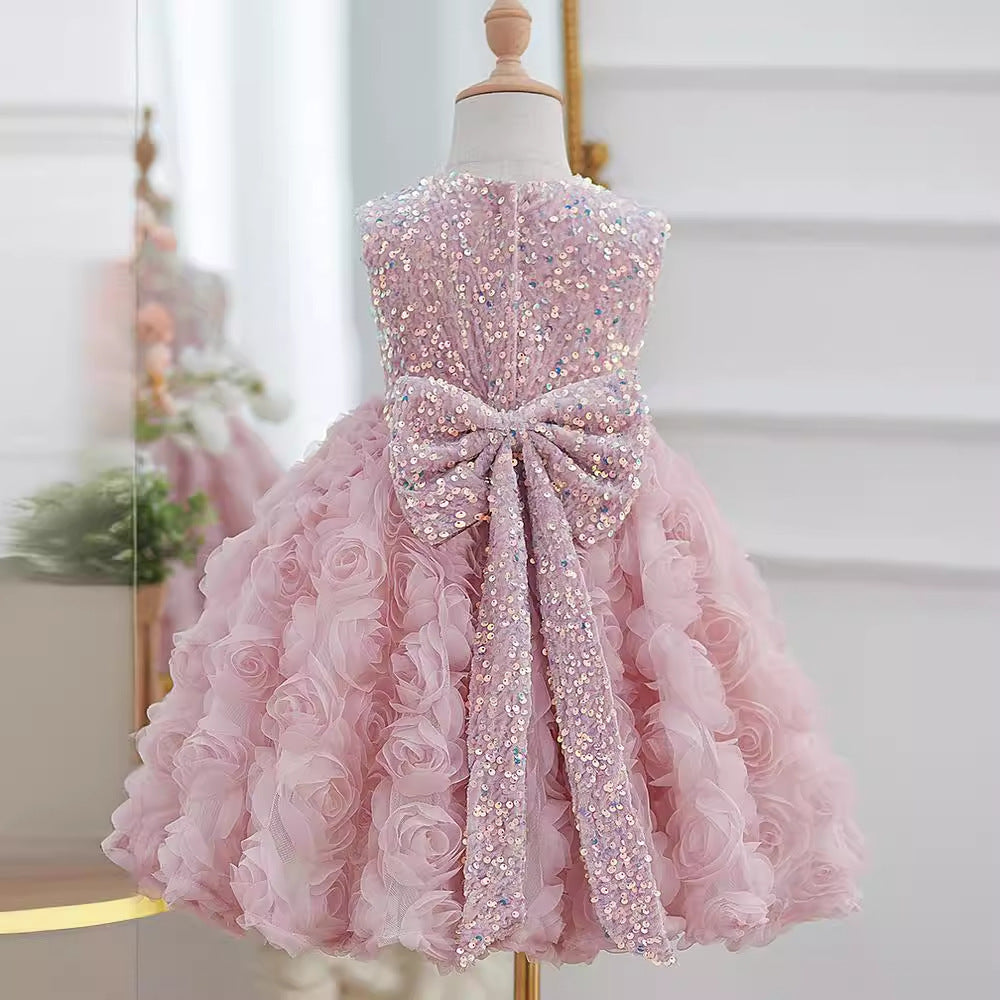 Girls' Sleeveless Sequined Three-dimensional Flower Pettiskirt