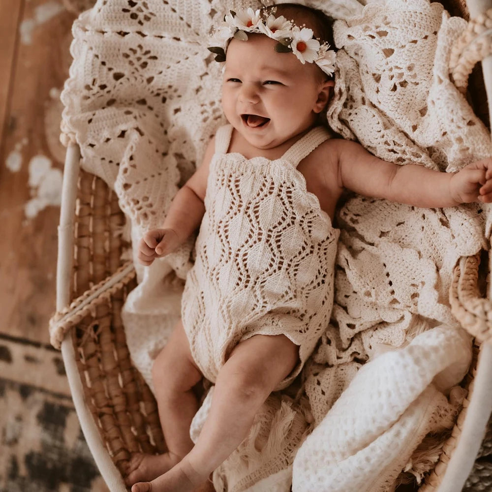 LaceNest  Romper – Cotton Knit Baby Girl Jumpsuit