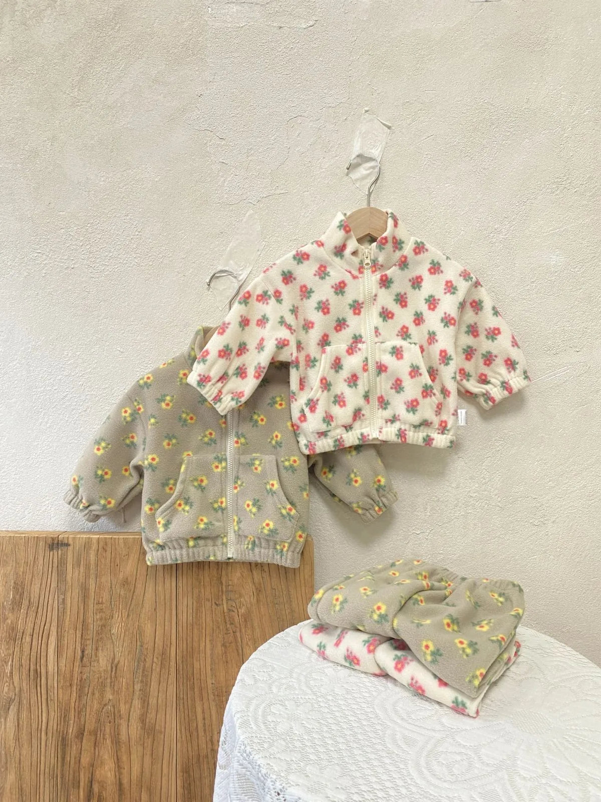 CozyBloom Turtleneck Floral Fleece Set – Warm Cotton Kids