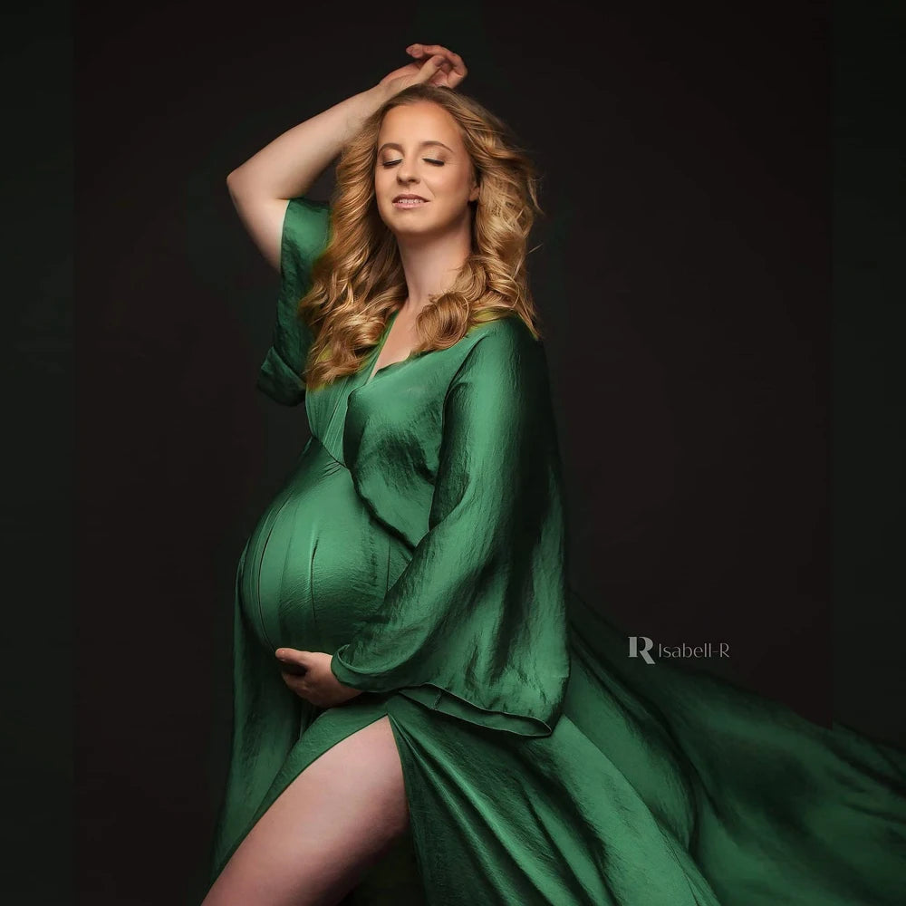 LunaVeil Gown – Satin Chiffon Maternity Wear