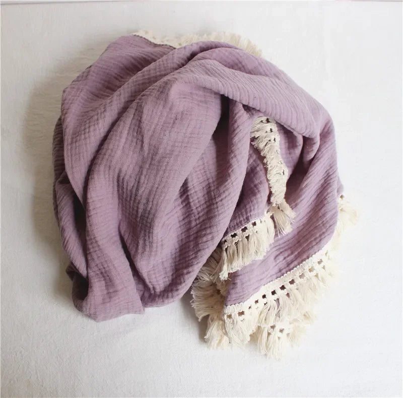 Baby Blankets Newborn Tassel Cotton Muslin Swaddle Wrap Blanket Print Gauze Infant Bedding Quilt Blanket Diaper