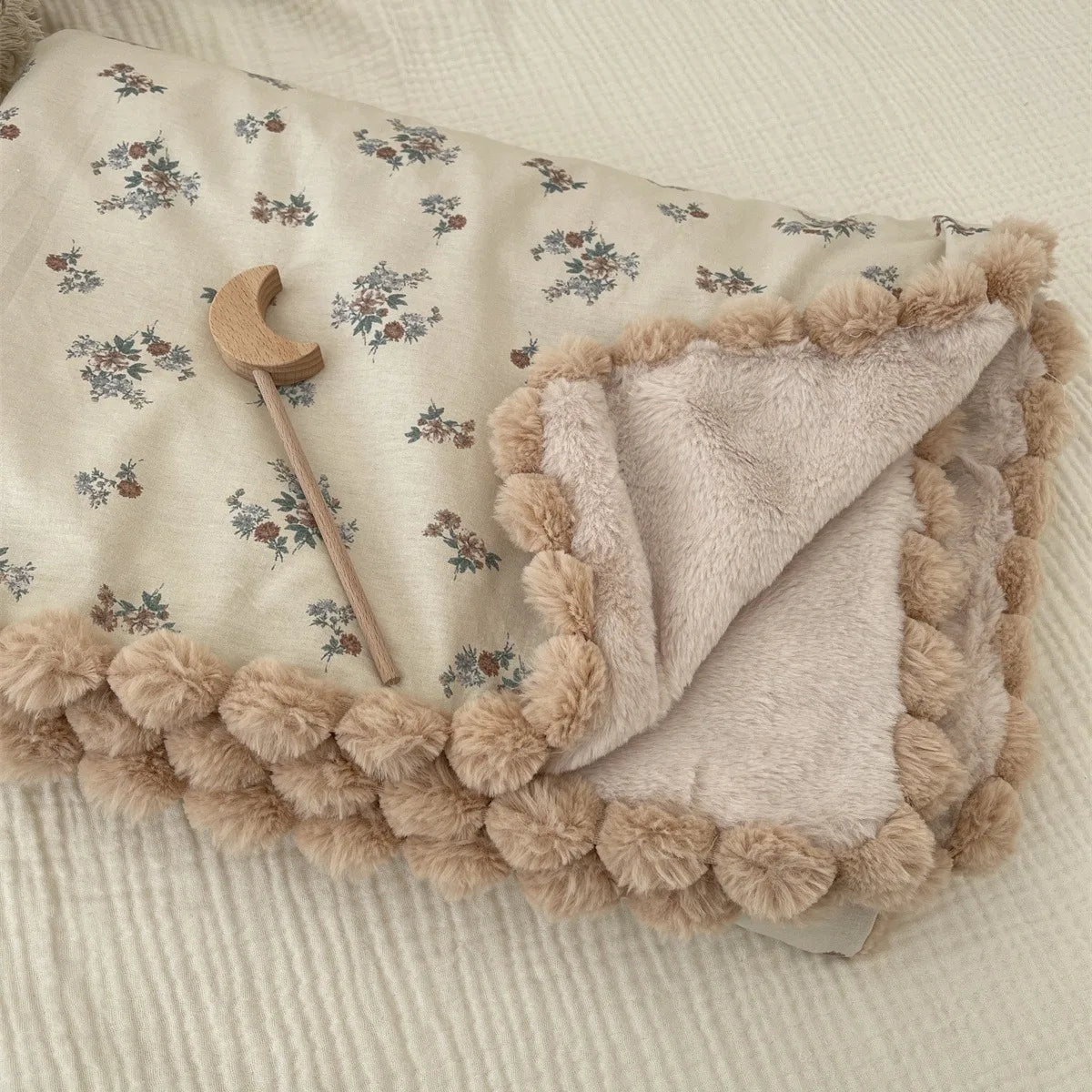 Warm Winter Baby Blanket Pompom Blush Sprigs and Blooms Minky Blanket Floral Baby Blanket Quilt