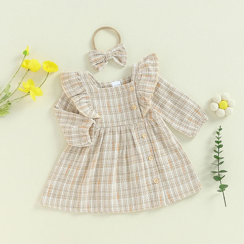 MapleCharm – Square-Neck Fall Dress for Little Girls
