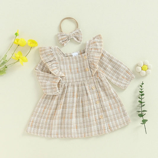 MapleCharm – Square-Neck Fall Dress for Little Girls