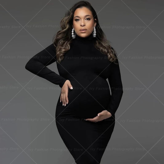 AuraForm Gown – High-Neck Slim Maternity Photo Dress