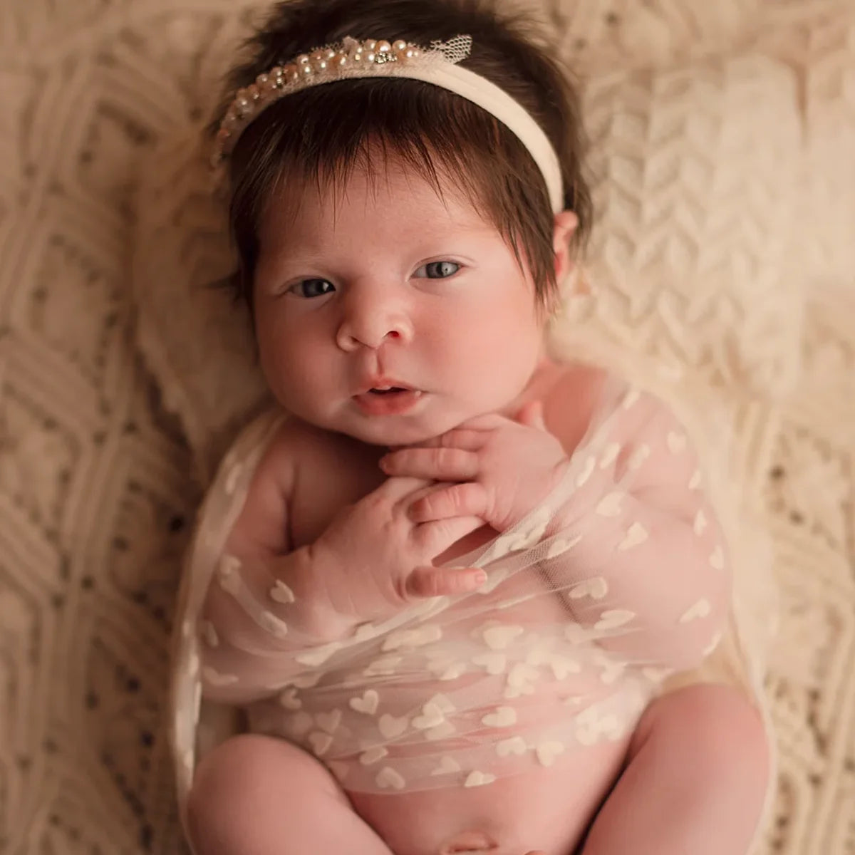 GlimmerNest Wrap – Heart Gauze for Newborn Shoots