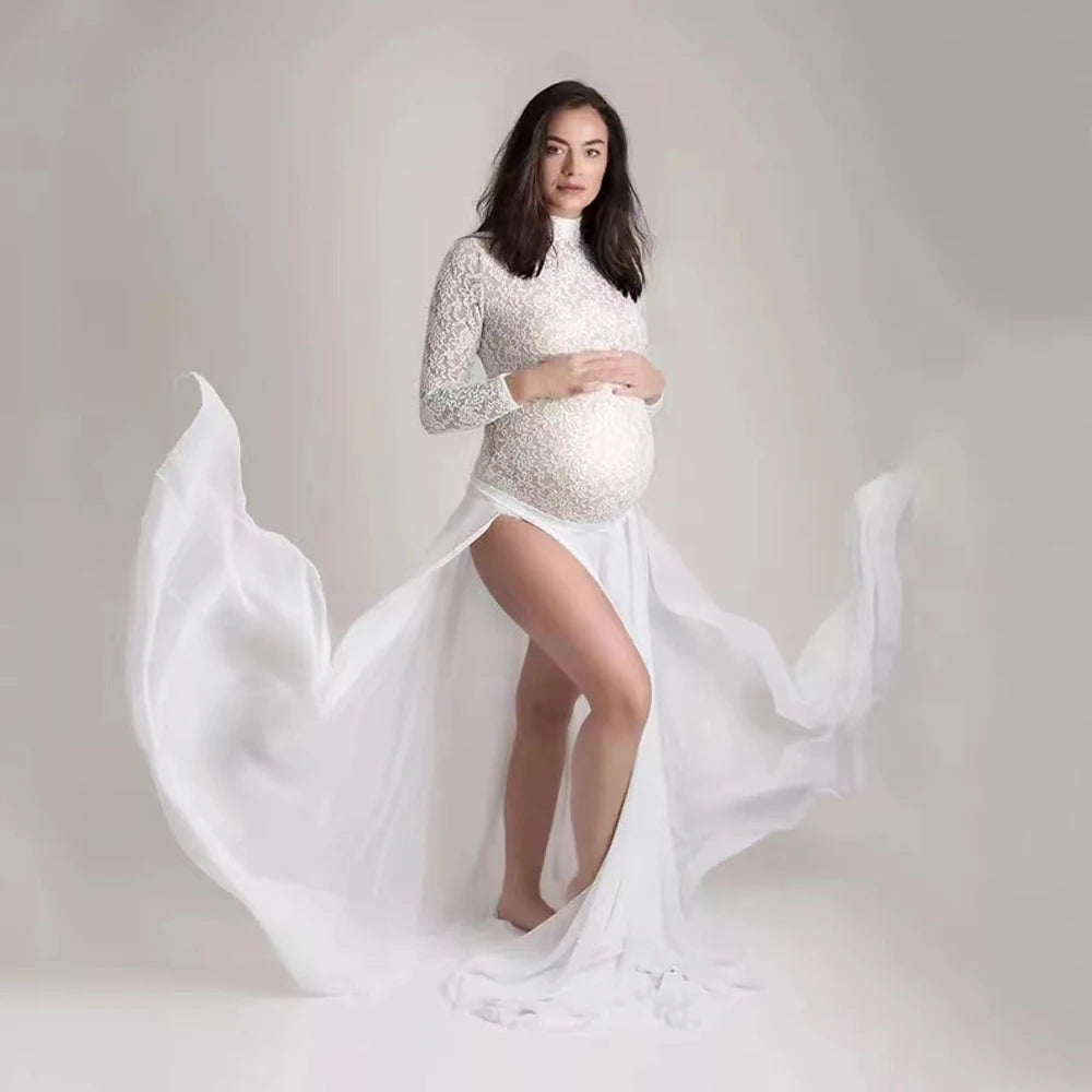 ChiffonMuse – Stretch Lace Maternity Gown with Slit Skirt
