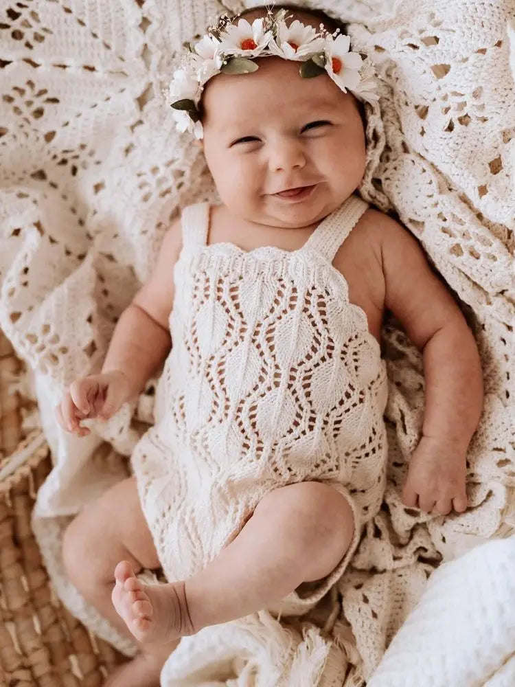 LaceNest  Romper – Cotton Knit Baby Girl Jumpsuit