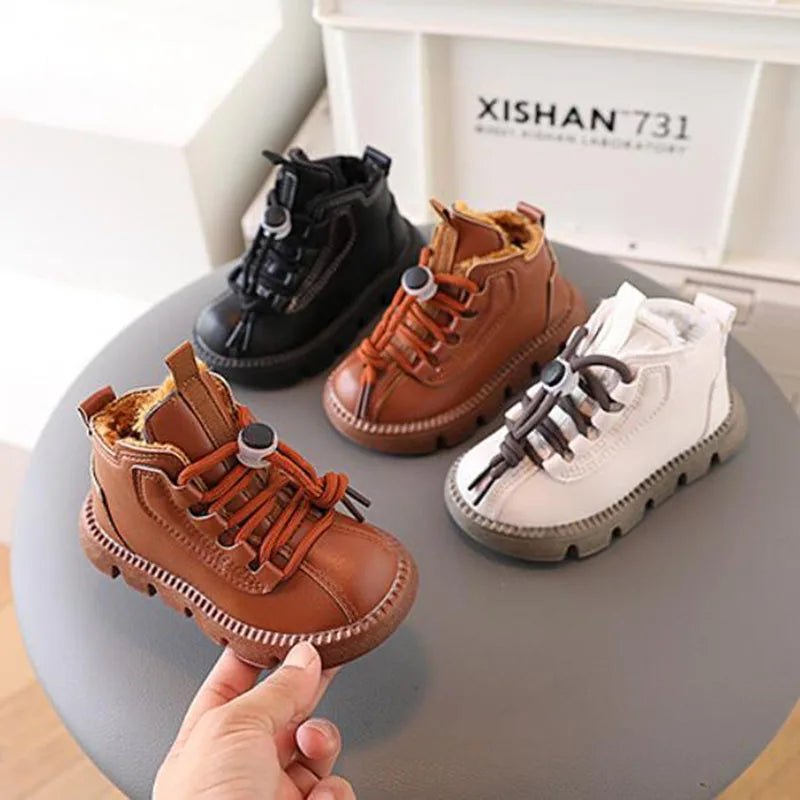 Winter Kids Snow Boots Plush Warm Thicken Boys Cotton Shoes Fashion Toddler Girl Shoes Soft Bottom Children