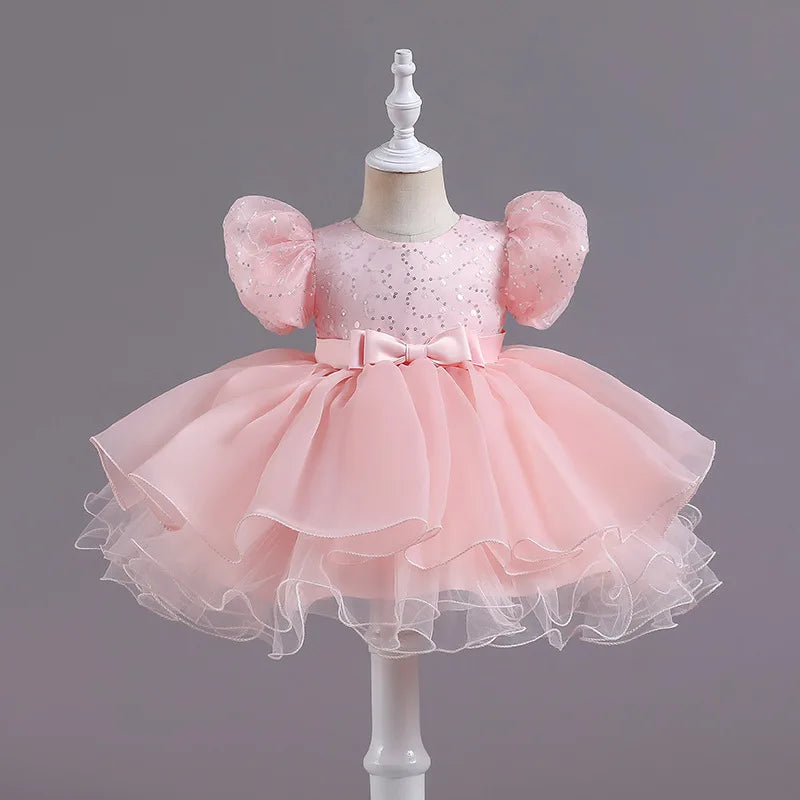 New Princess Girl Kid's Dress Sequined Lace Baby Clothes for Party Birthday White Toddler Girl Dresses