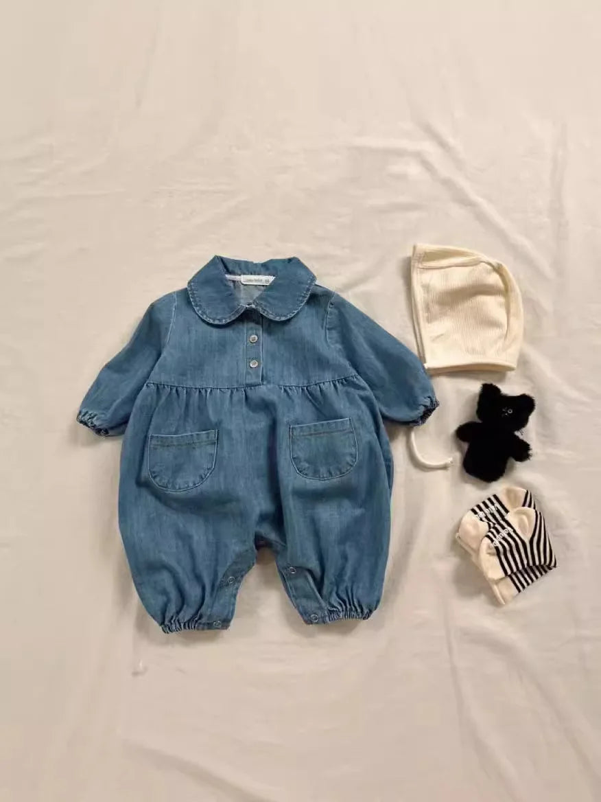LilDenim Lapel Romper – Unisex Baby Jumpsuit