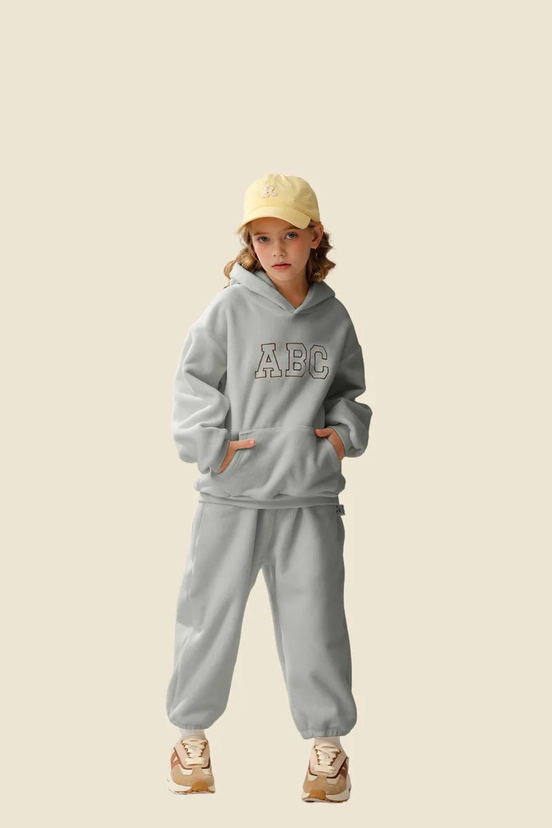 WarmHug Plus Fleece Hoodie Duo – Kids Letter Print Tops