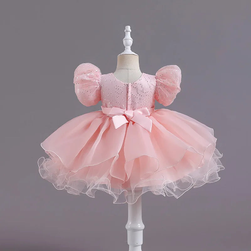 New Princess Girl Kid's Dress Sequined Lace Baby Clothes for Party Birthday White Toddler Girl Dresses