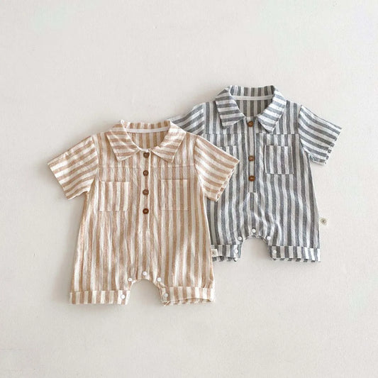 PoloNest  Romper – Striped Cotton Baby One-Piece