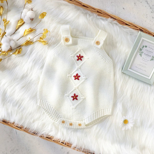 BloomNest Knit Bodysuit – Floral Soft Acrylic for Babies
