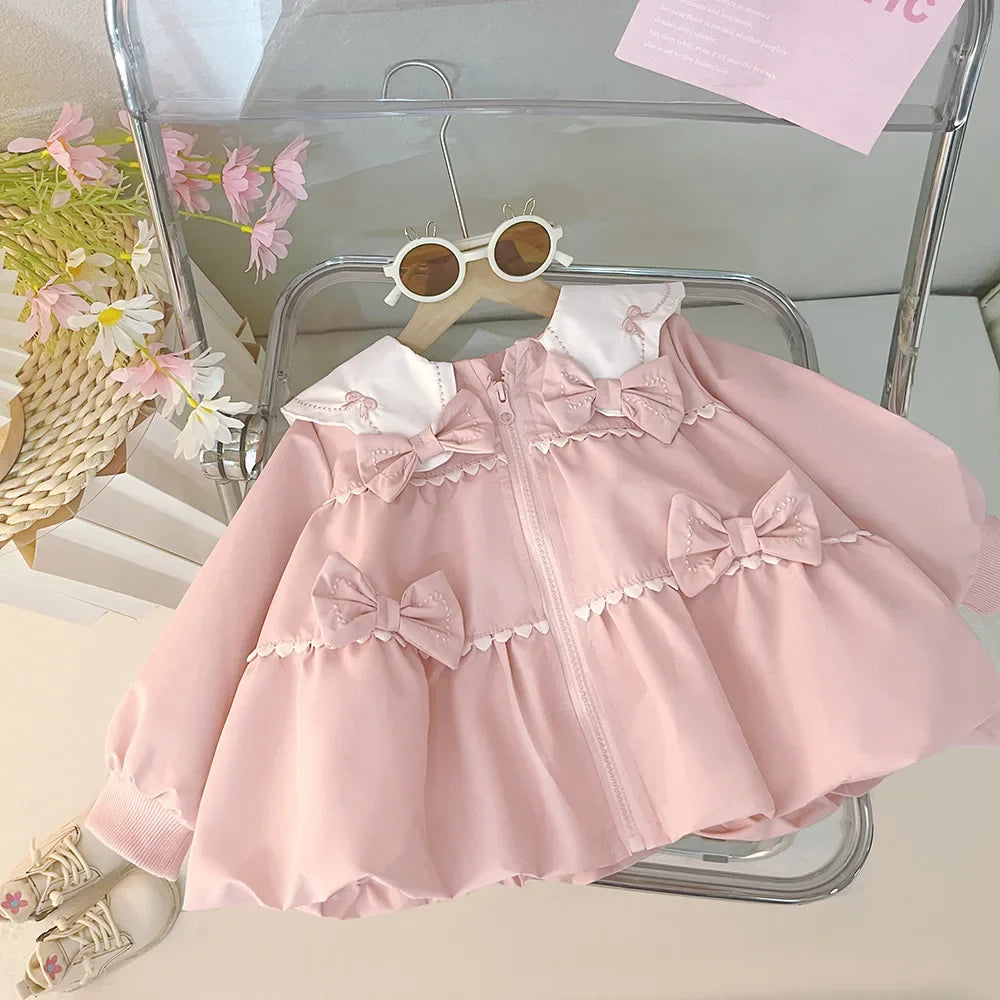 Children's Jackets with Turn-down Collar and White Edge Bow