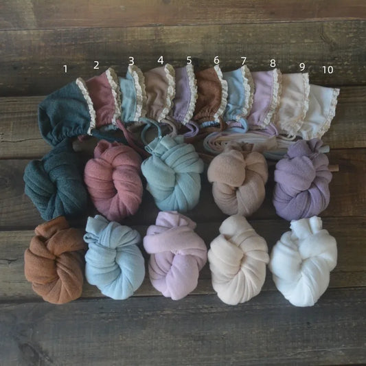 CozySnug Wrap Set – Knit Stretch Blanket & Hat for Baby Photos