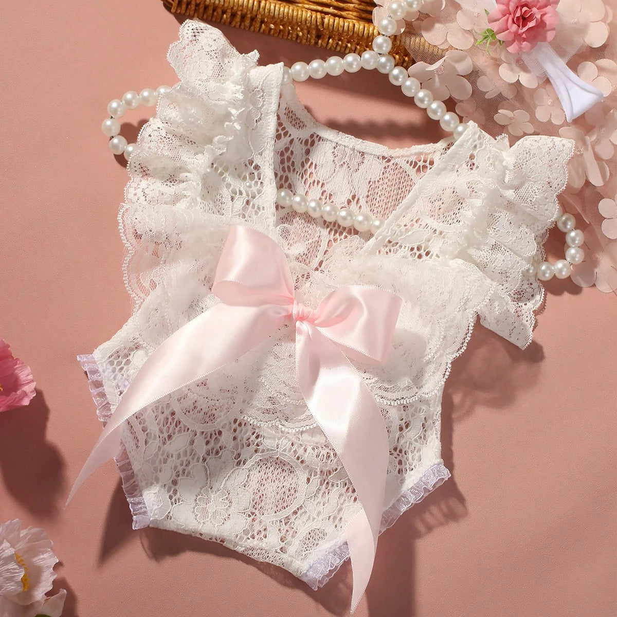 LacyNest Romper – Baby Girl Bow & Headband Set