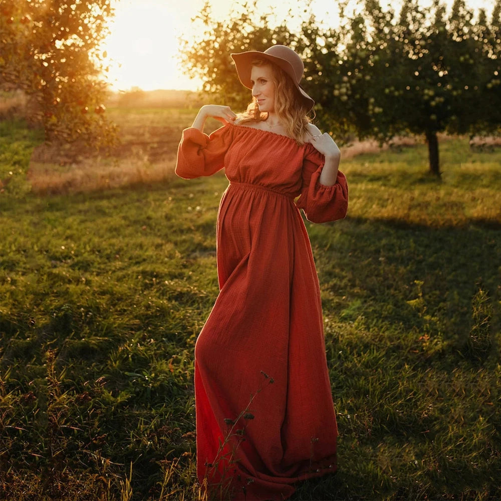 SoléLoom Dress – Boho One-Shoulder Maternity Gown