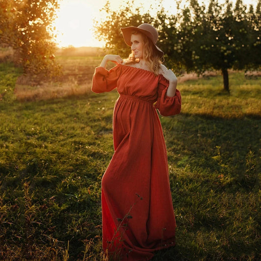 SoléLoom Dress – Boho One-Shoulder Maternity Gown
