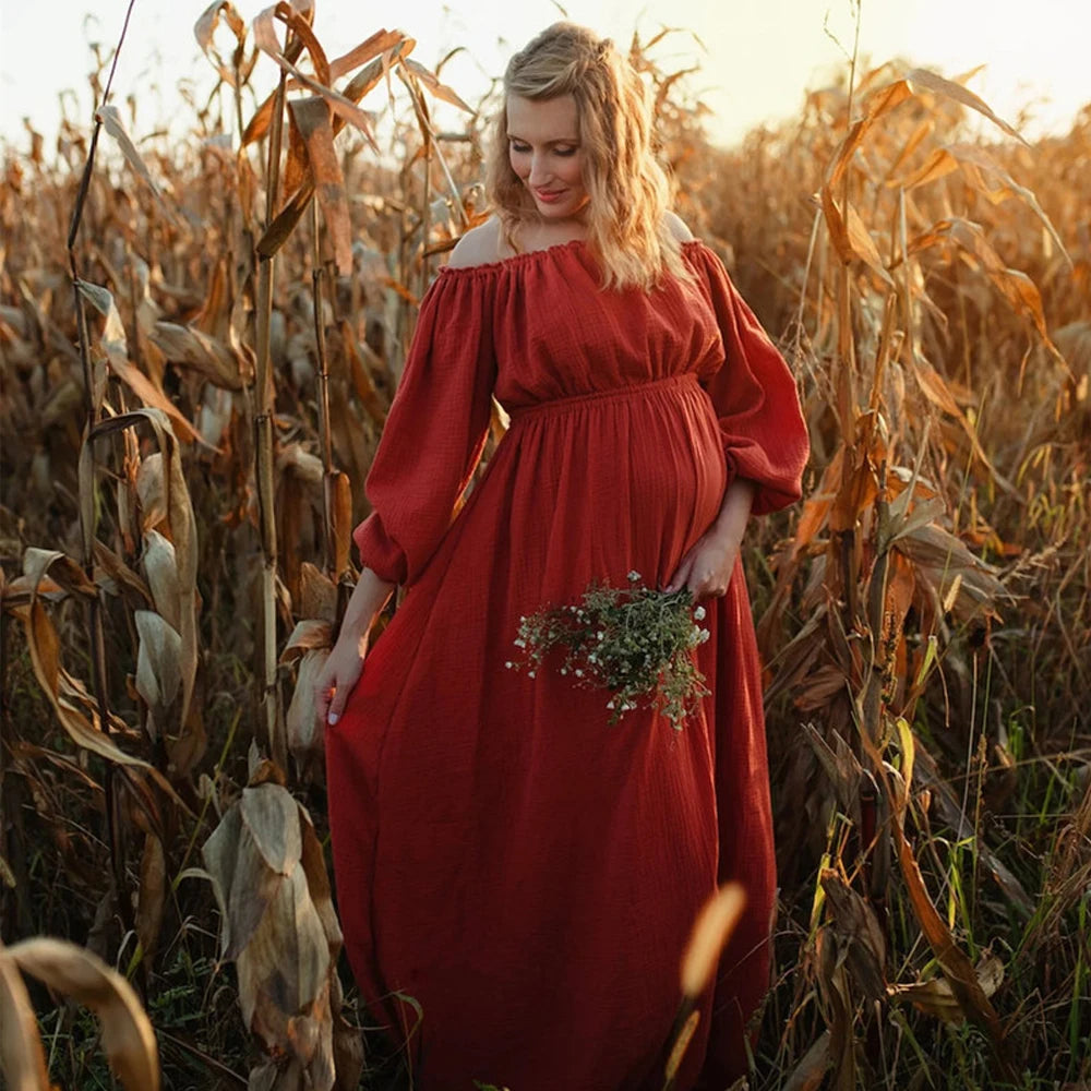 SoléLoom Dress – Boho One-Shoulder Maternity Gown