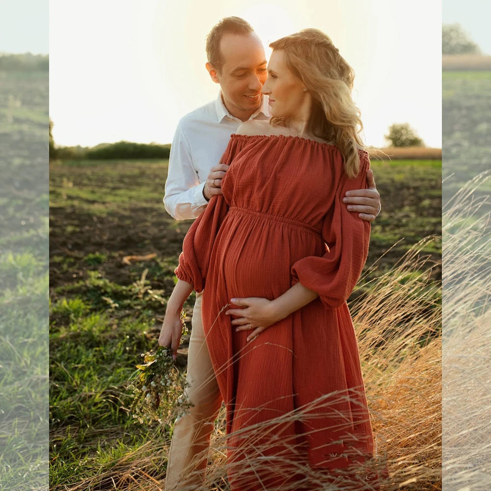 SoléLoom Dress – Boho One-Shoulder Maternity Gown