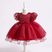 New Princess Girl Kid's Dress Sequined Lace Baby Clothes for Party Birthday White Toddler Girl Dresses